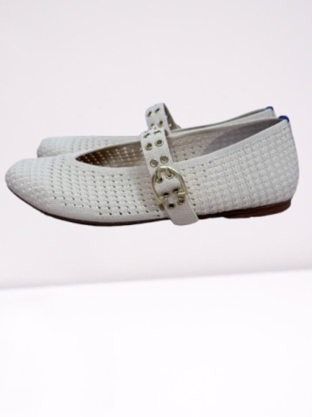 Rothy's The Max Buckle Mary Jane Flats Size 10 Cream Woven Worn Once - Picture 9 of 12